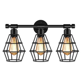 Retro Industrial Metal Cage Vanity Wall Light - 3 Light Vanity Fixture