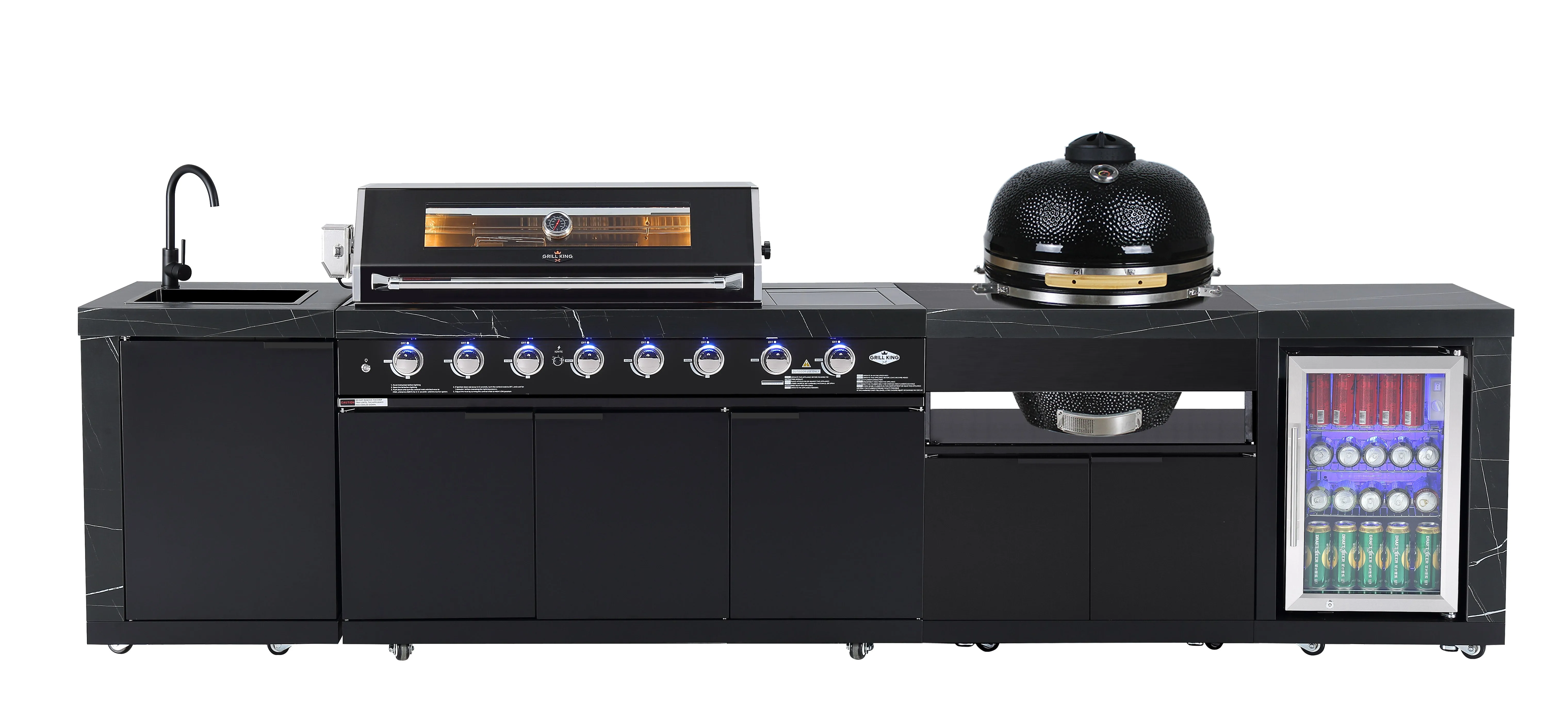 Rockpool Black 6B   21” Kamado Smoker : Designer Outdoor Kitchen BBQ Package Inc Wok Burner, Fridge, Sink, Rotisserie & BBQ Covers