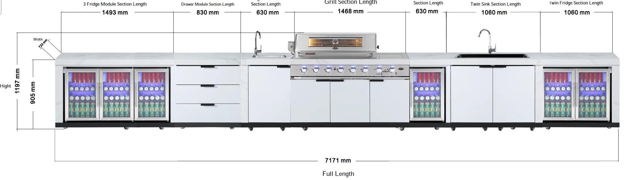 Rockpool White 6B   21” Kamado Smoker : Designer Outdoor Kitchen BBQ Package Inc Wok Burner, Fridge, Sink, Rotisserie & BBQ Covers.