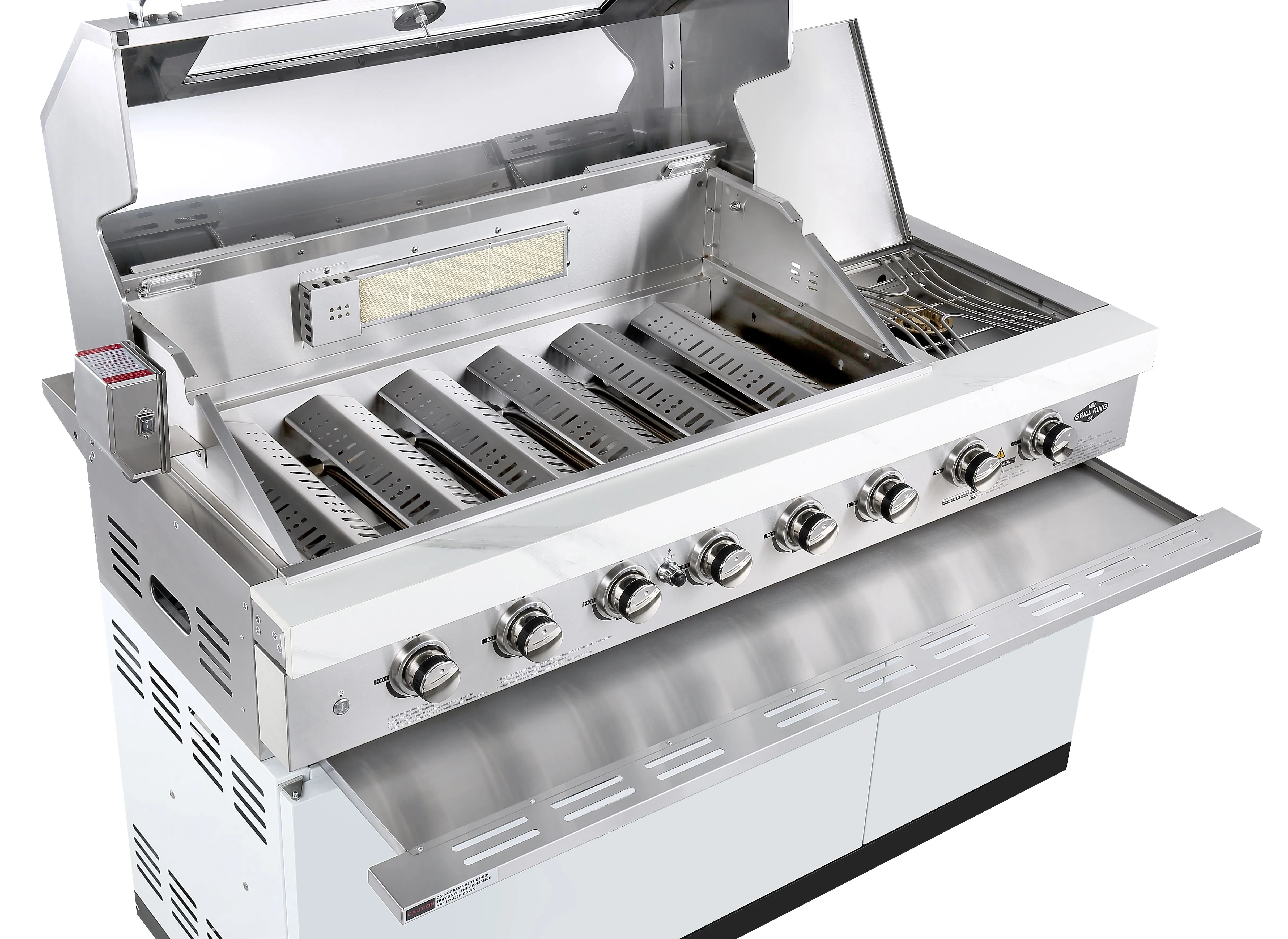 Rockpool White 6B   21” Kamado Smoker : Designer Outdoor Kitchen BBQ Package Inc Wok Burner, Fridge, Sink, Rotisserie & BBQ Covers.