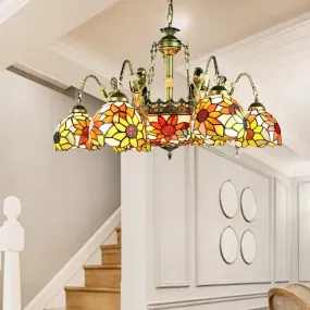 Sunflower Tiffany Cut Glass Pendant Chandelier with 9/11 Tribute Lights in Orange for Bedroom