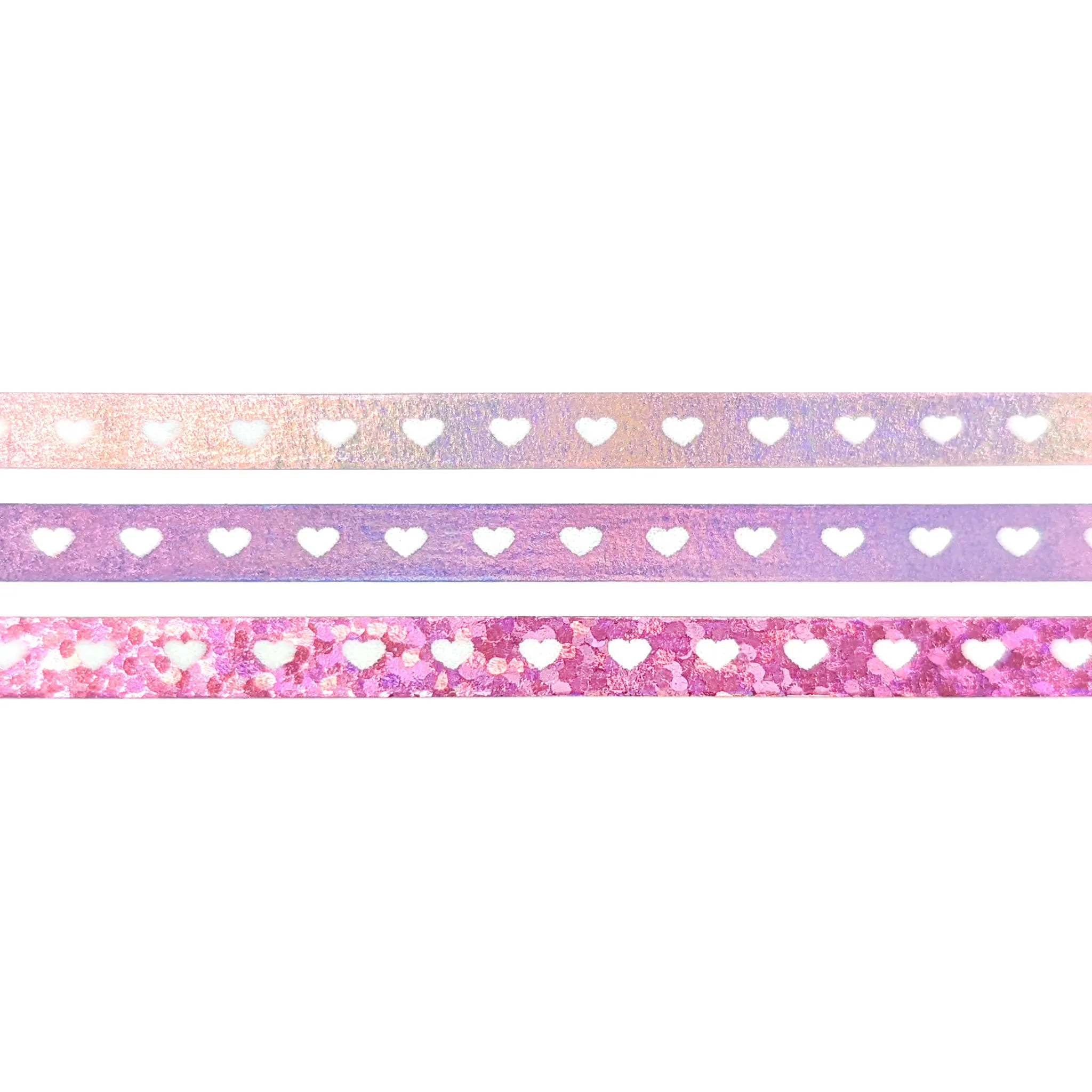 Sweetheart Holographic washi set of 3 (5mm   inverse foil / white hearts)