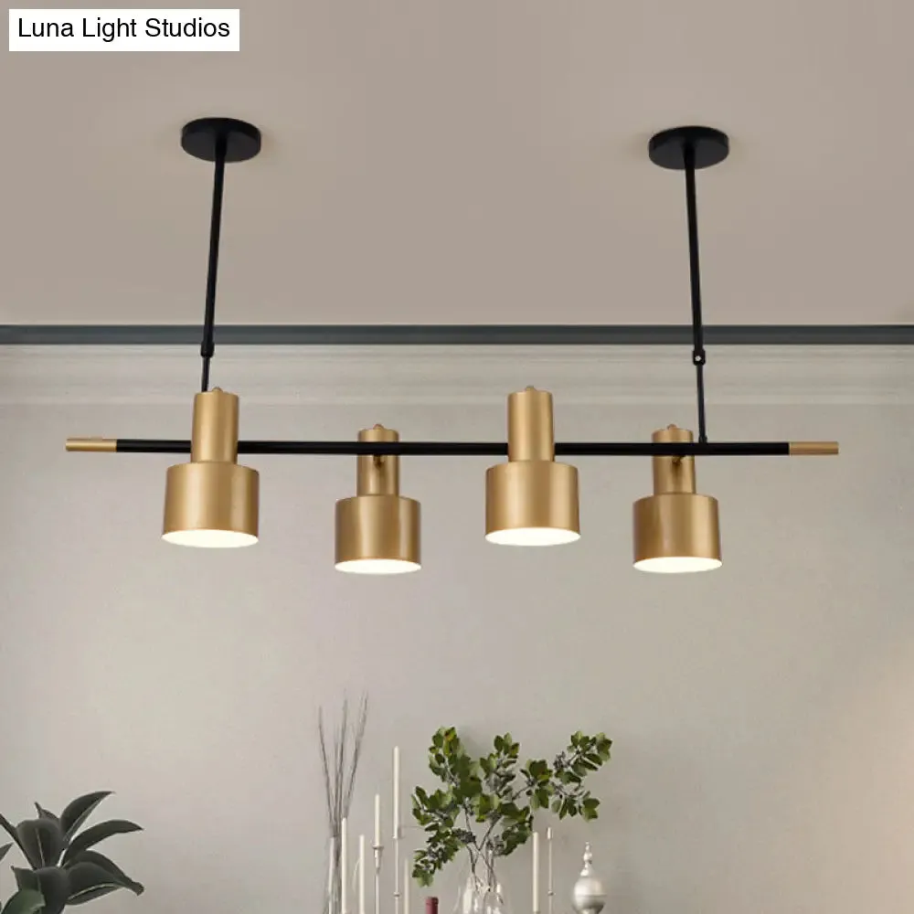 Traditional Gold Pendant Light with Drum Shade - 4/5 Lights for Dining Room Island