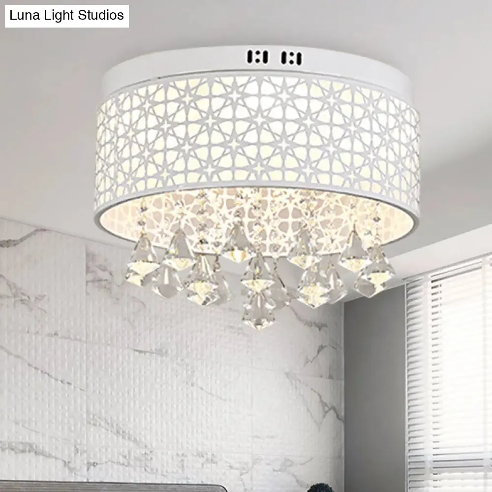 White Angel/Crystal Bead Flush Mount LED Bedroom Light - Simple Metal Design, Multiple Sizes Available