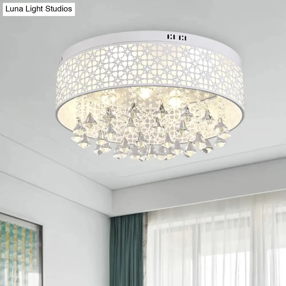 White Angel/Crystal Bead Flush Mount LED Bedroom Light - Simple Metal Design, Multiple Sizes Available