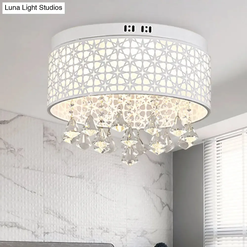 White Angel/Crystal Bead Flush Mount LED Bedroom Light - Simple Metal Design, Multiple Sizes Available