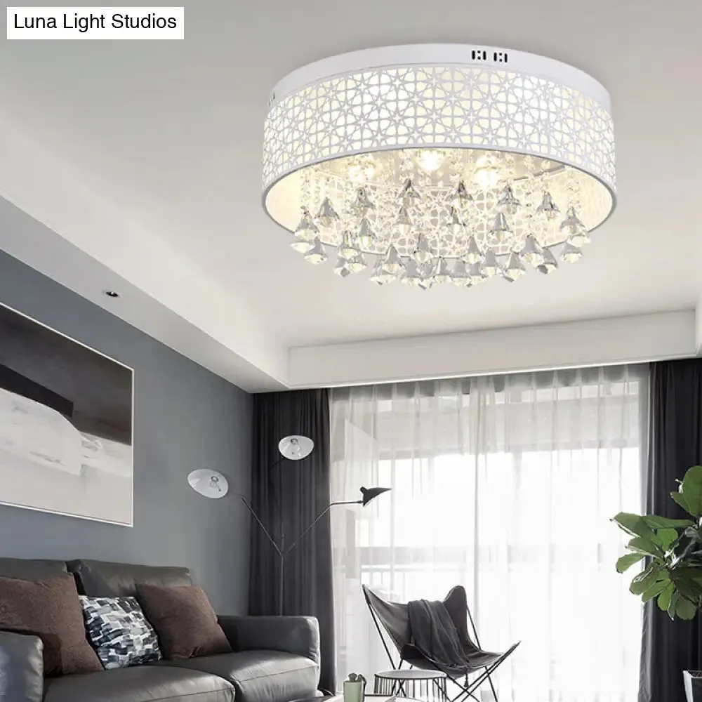 White Angel/Crystal Bead Flush Mount LED Bedroom Light - Simple Metal Design, Multiple Sizes Available