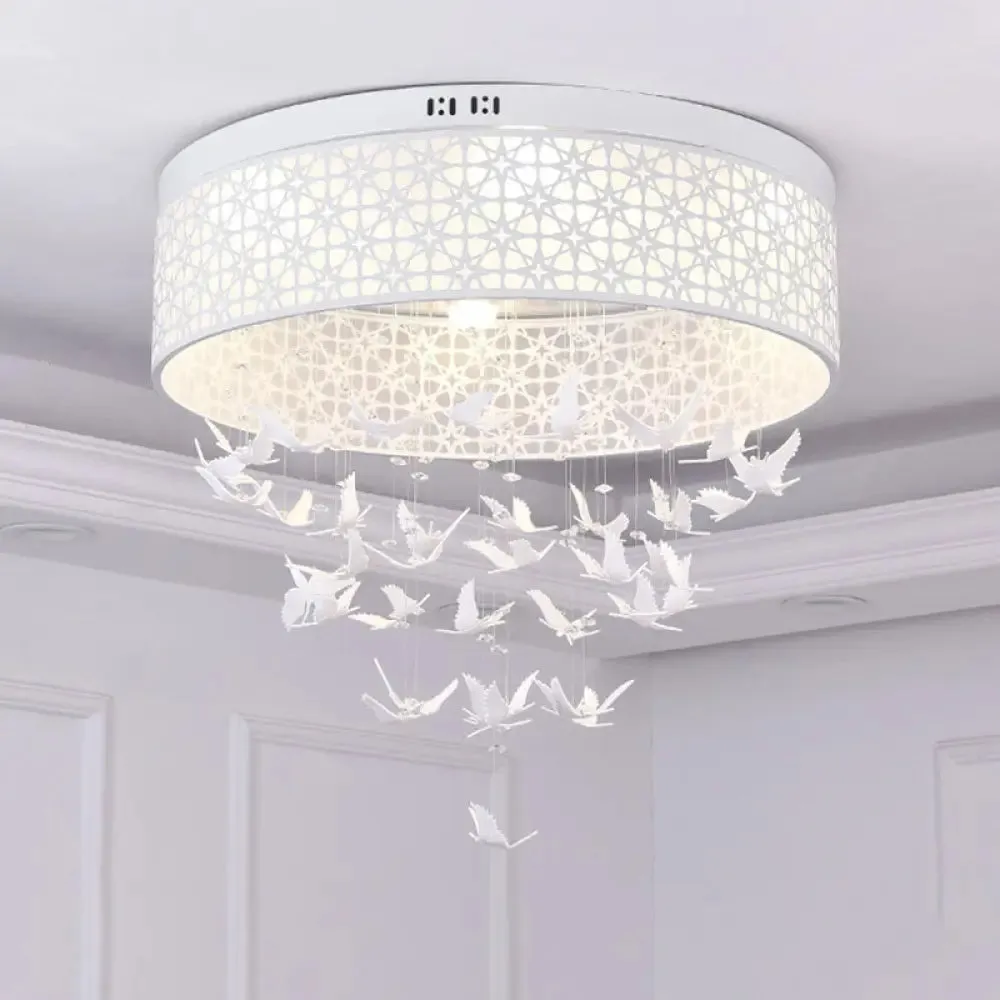 White Angel/Crystal Bead Flush Mount LED Bedroom Light - Simple Metal Design, Multiple Sizes Available