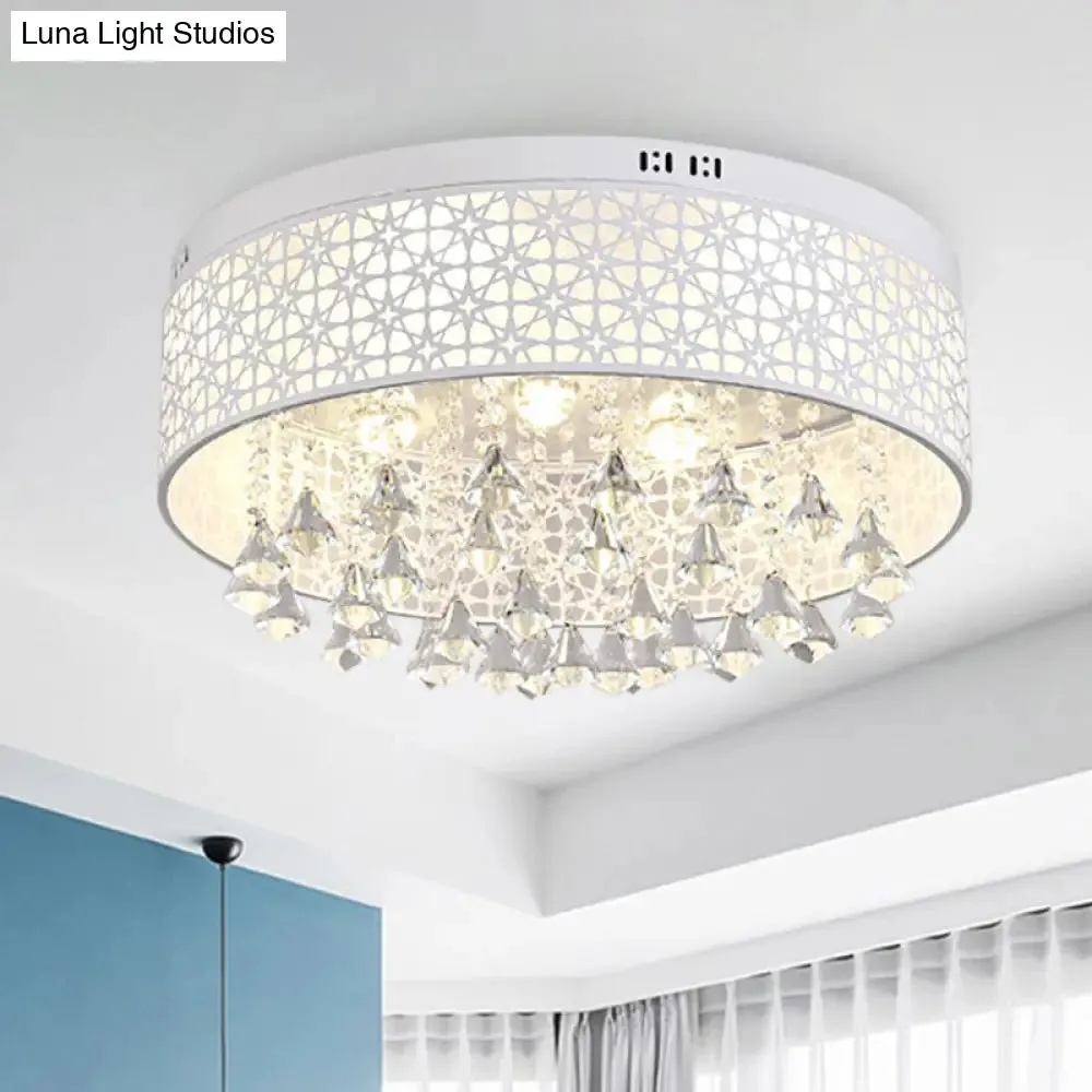 White Angel/Crystal Bead Flush Mount LED Bedroom Light - Simple Metal Design, Multiple Sizes Available