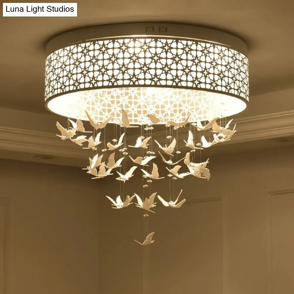 White Angel/Crystal Bead Flush Mount LED Bedroom Light - Simple Metal Design, Multiple Sizes Available