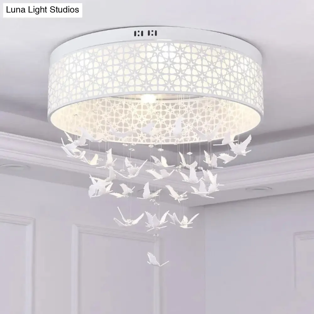 White Angel/Crystal Bead Flush Mount LED Bedroom Light - Simple Metal Design, Multiple Sizes Available