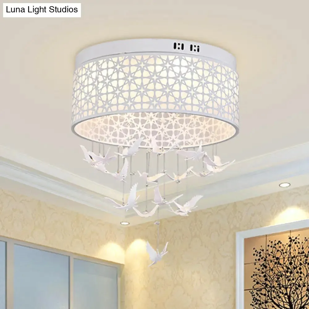 White Angel/Crystal Bead Flush Mount LED Bedroom Light - Simple Metal Design, Multiple Sizes Available