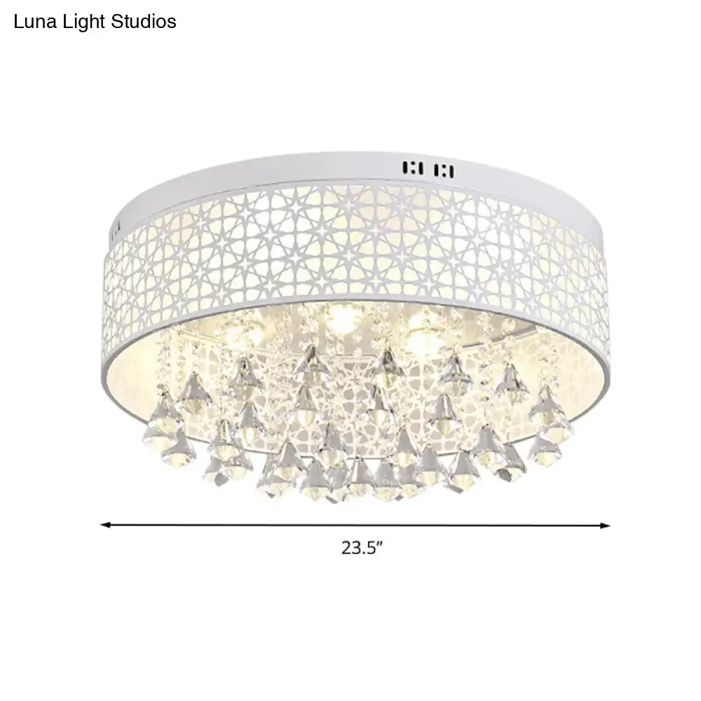 White Angel/Crystal Bead Flush Mount LED Bedroom Light - Simple Metal Design, Multiple Sizes Available