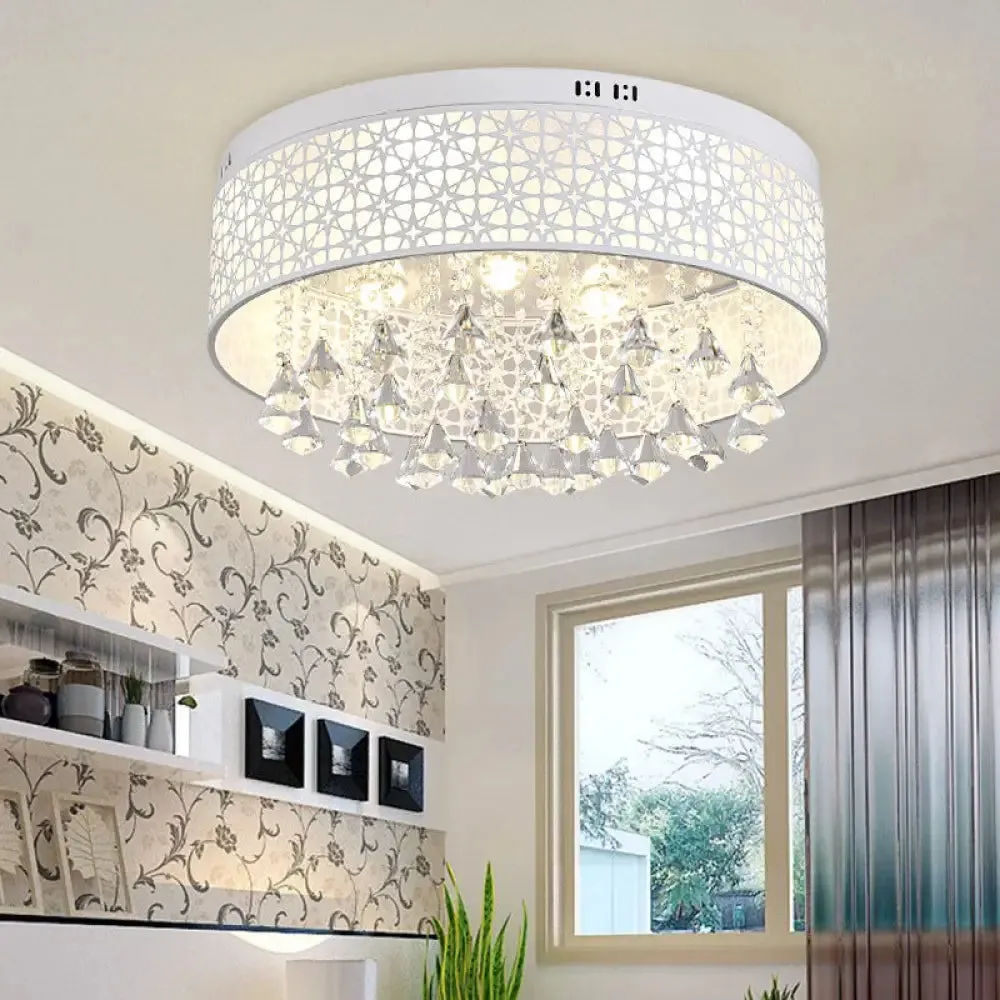 White Angel/Crystal Bead Flush Mount LED Bedroom Light - Simple Metal Design, Multiple Sizes Available