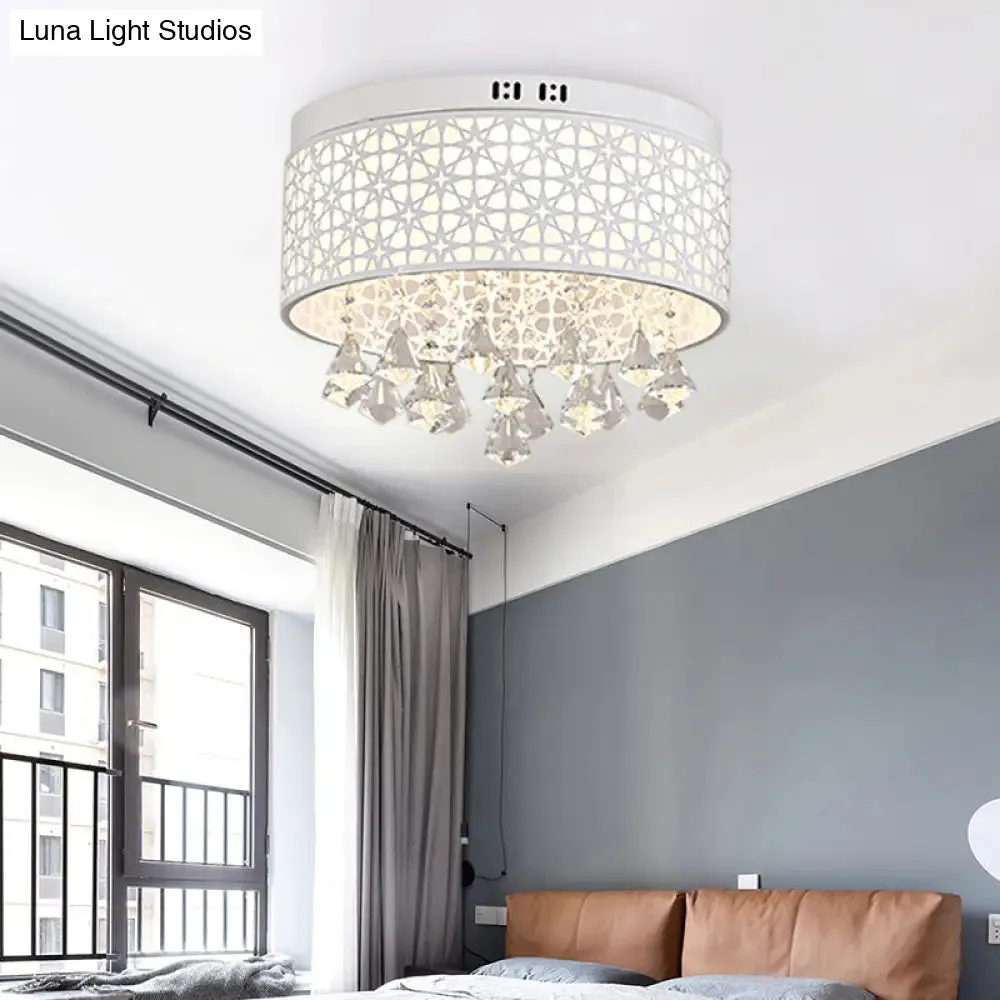 White Angel/Crystal Bead Flush Mount LED Bedroom Light - Simple Metal Design, Multiple Sizes Available