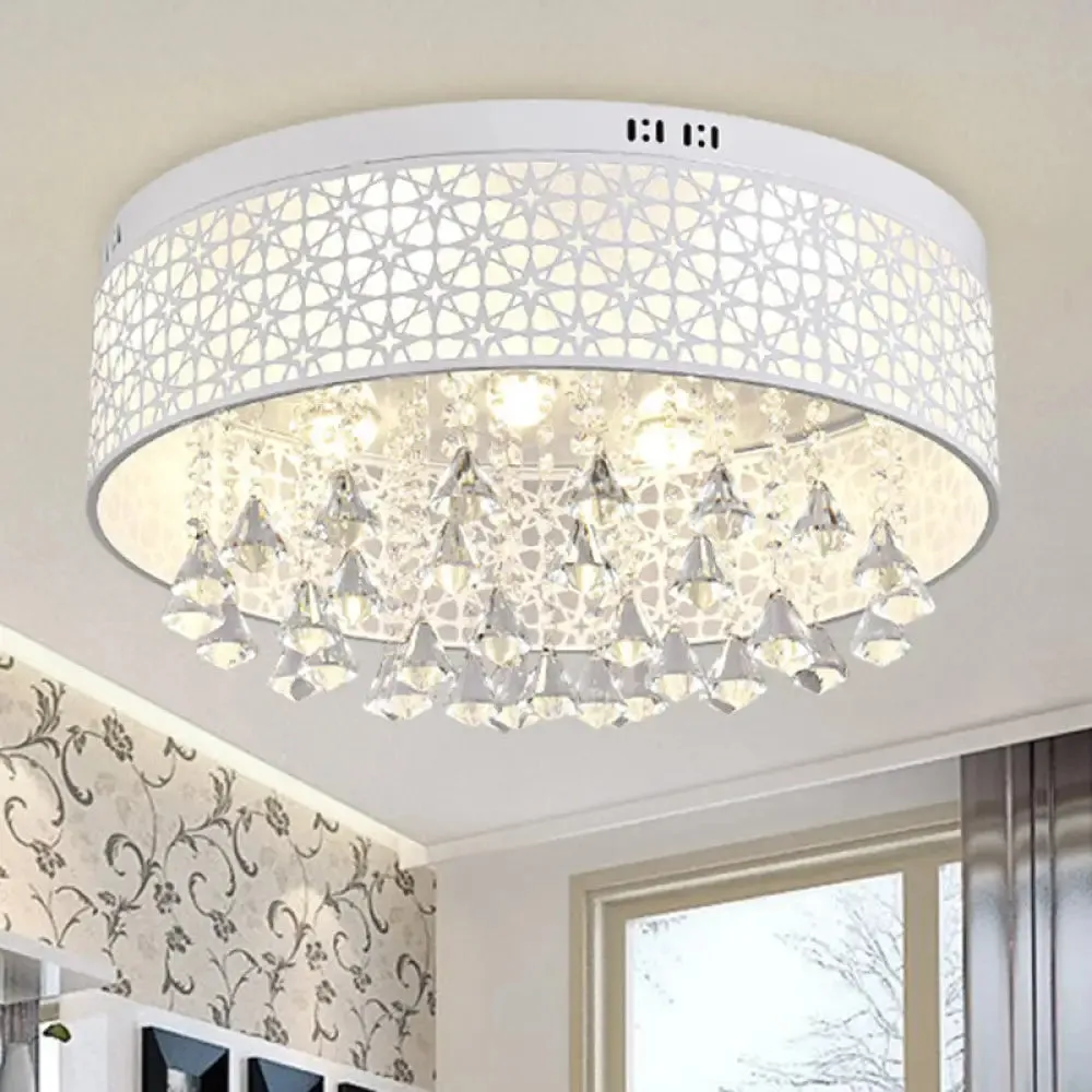 White Angel/Crystal Bead Flush Mount LED Bedroom Light - Simple Metal Design, Multiple Sizes Available